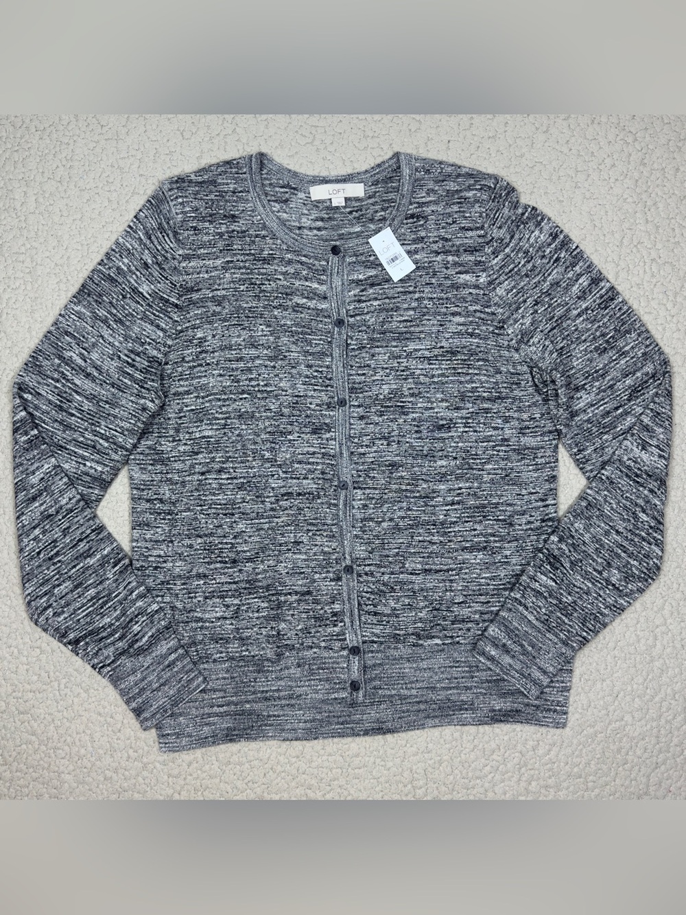 LOFT Space Dye Crewneck Knit Button Front Cardigan